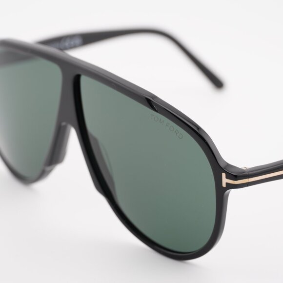 Tom Ford FT1211 01N Vladimir Sunglasses Shiny Black Aviator Frame, Green Lenses - Picture 11 of 13